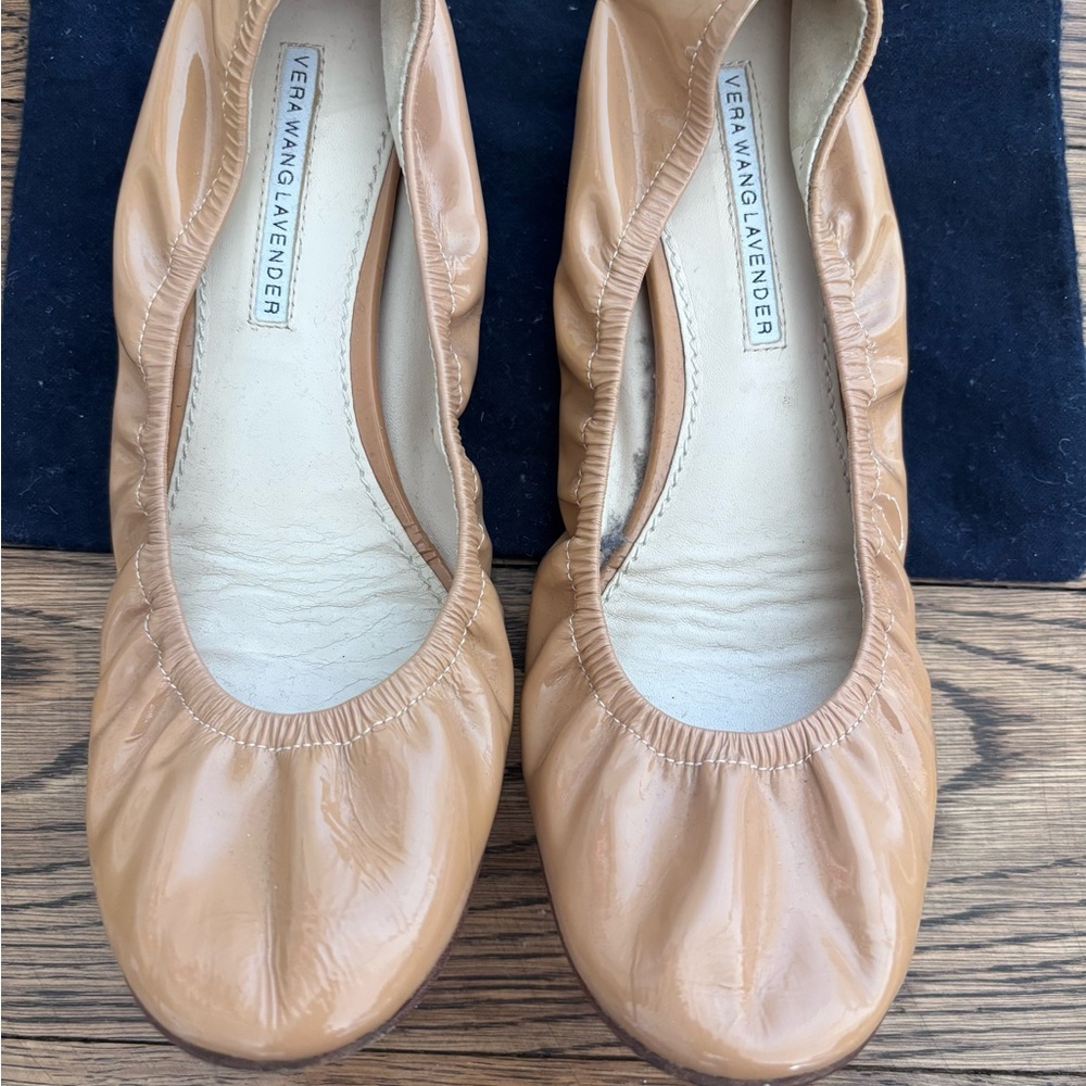 Vera Wang Beige Patent Leather Ballet Flats